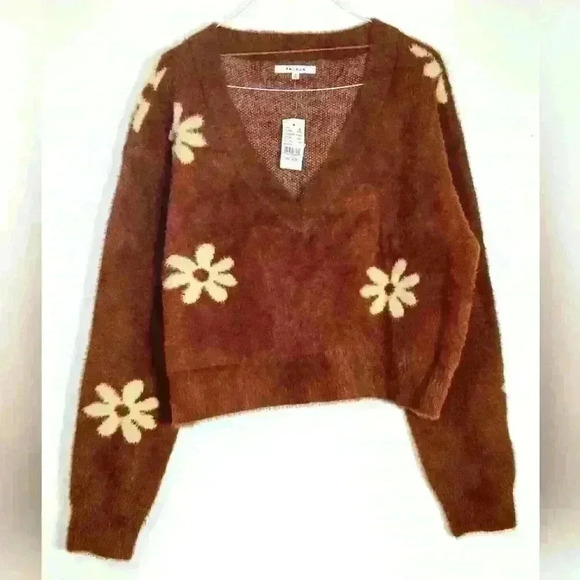 PACSUN BROWN FLOWER SWEATER. - Picture 1 of 5